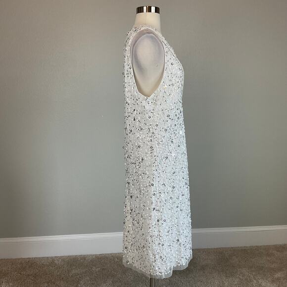 Adrianna Papell Sequined Sleeveless V-Neck Sheath Cocktail Dress White Size 6 - Picture 4 of 13